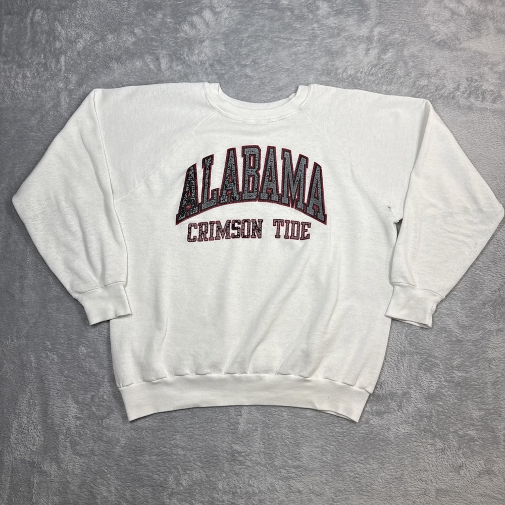 Vintage Champion Alabama Crimson Tide Sweatshirt Women L White Raglan Distressed